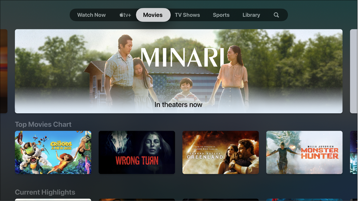 Näyttö, jossa näkyy Elokuvat