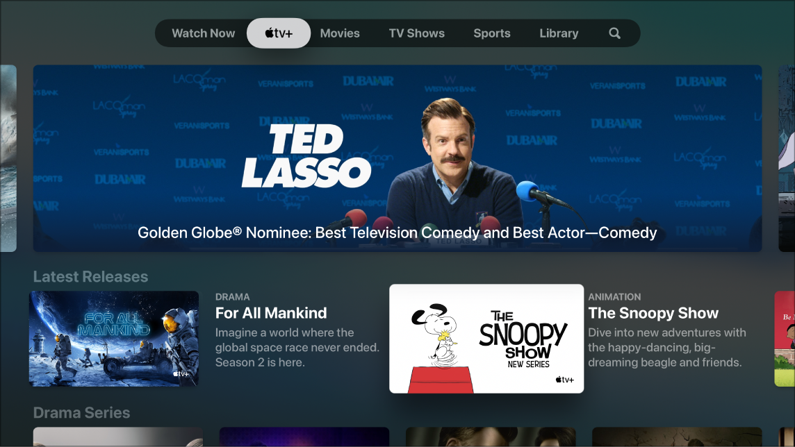 Layar yang menampilkan Apple TV+