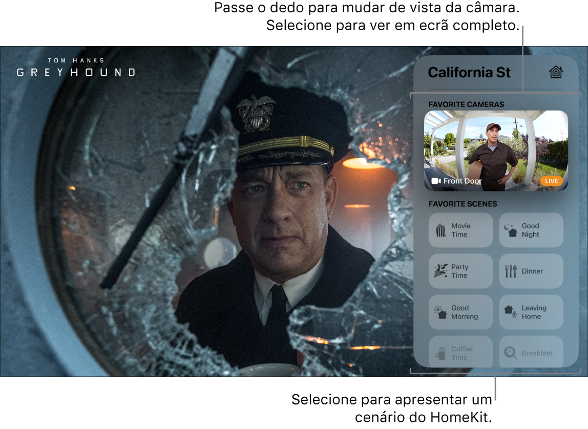 Ecrã da Apple TV a mostrar a vista da central de controlo HomeKit
