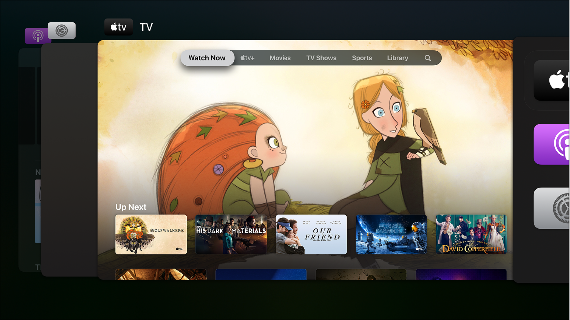 Zaslon Apple TV, ki prikazuje funkcijo App Switcher