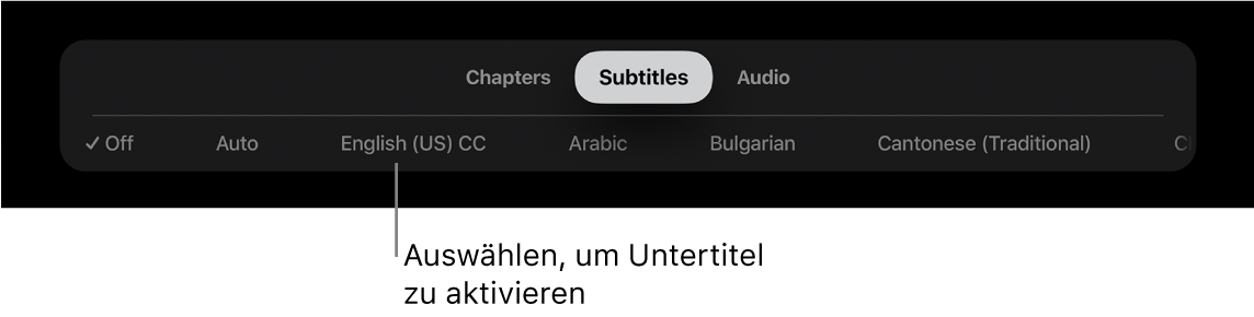 Menü „Untertitel“ während der Wiedergabe