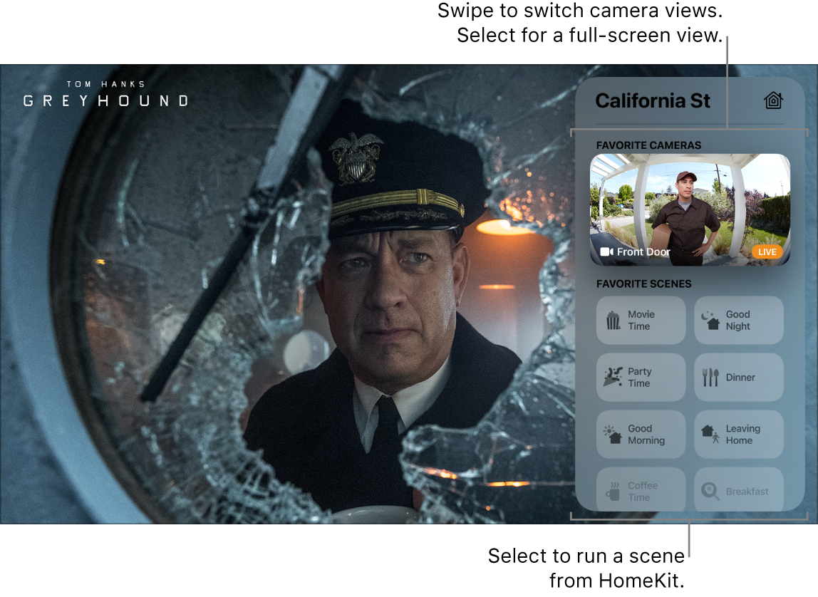 Apple TV screen showing Control Center HomeKit view
