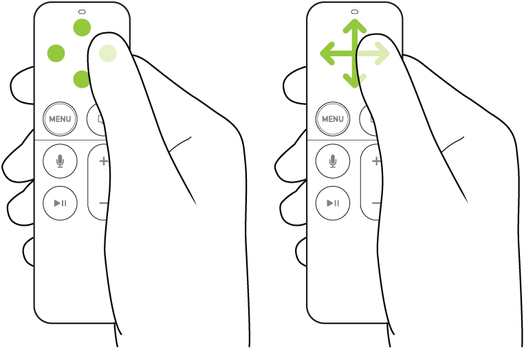 Ilustración que muestra cómo se pulsa y desliza un dedo sobre la superficie Touch.