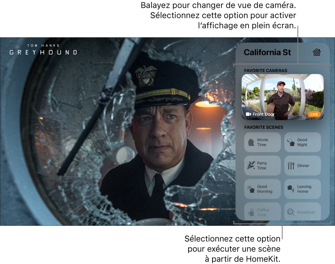 Écran de l’Apple TV qui affiche le centre de contrôle HomeKit