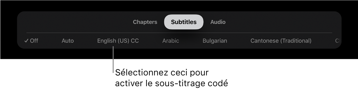 Menu Sous-titres pendant la lecture