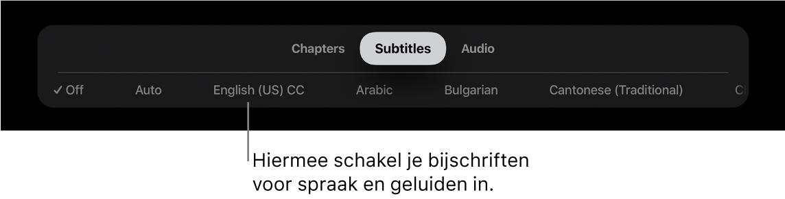 Ondertiteling-menu tijdens afspelen