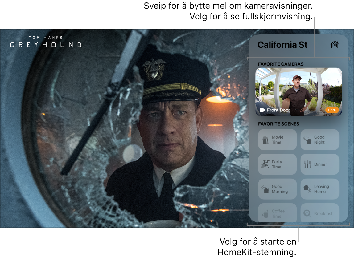 Apple TV-skjerm som viser HomeKit-visningen i Kontrollsenter