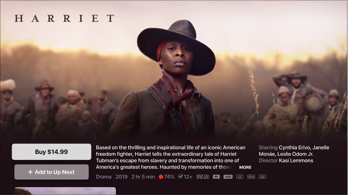Filmmel kapcsolatos információkat megjelenítő képernyő