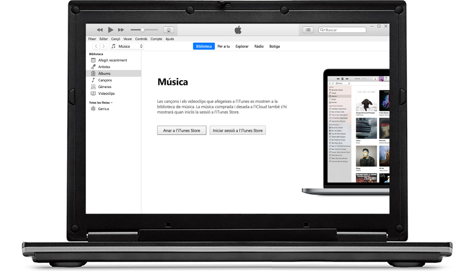 Un PC amb una biblioteca de l’iTunes nova i buida.
