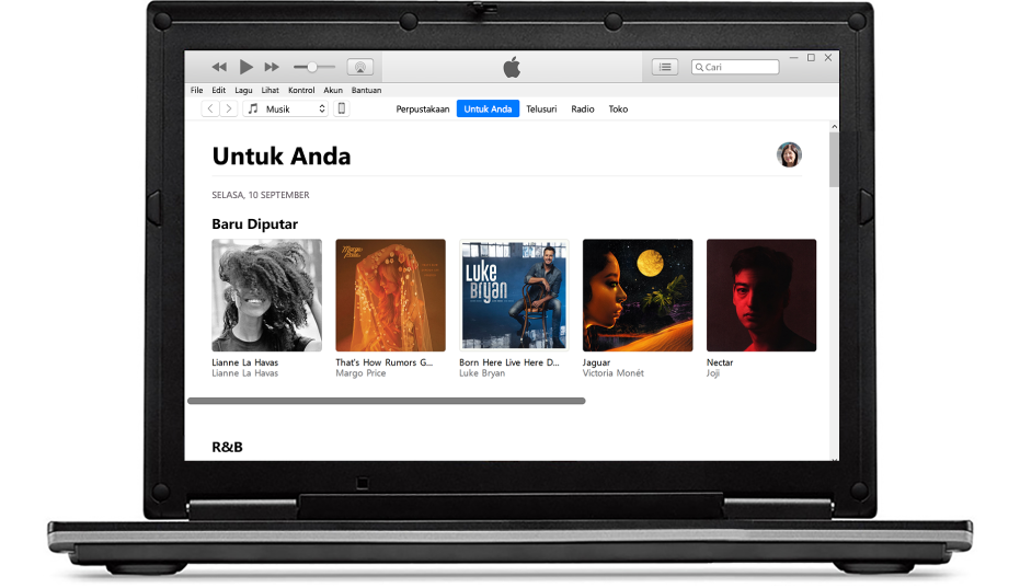 PC dan iPhone dengan Untuk Anda di Apple Music.