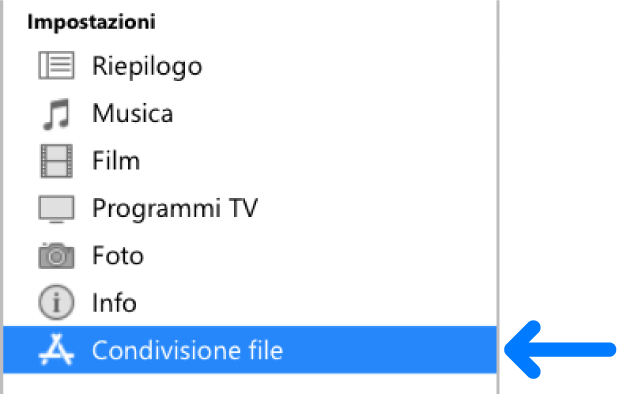 Nelle impostazioni del dispositivo, fai clic su “Condivisione file”.per trasferire file tra il computer e il dispositivo.