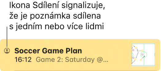 Poznámka sdílená s dalšími uživateli označená ikonou Sdílení před názvem poznámky