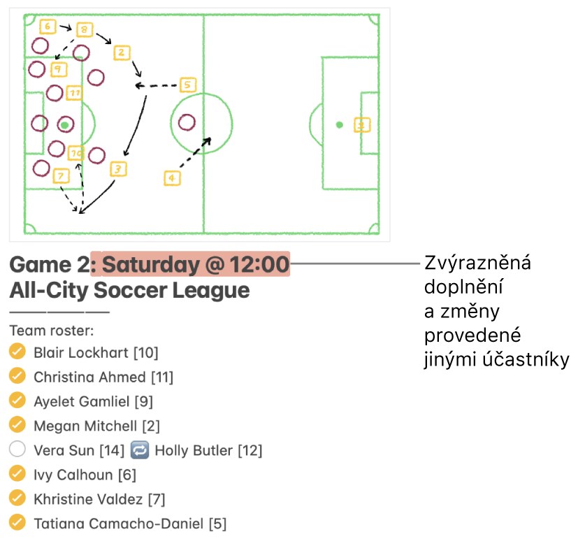 Poznámka se soupiskou fotbalového týmu Změny provedené jiným účastníkem jsou zvýrazněny červeně
