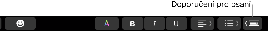 Touch Bar. Vpravo vidíte tlačítko, pomocí nějž lze zapnout zobrazování doporučení při psaní.