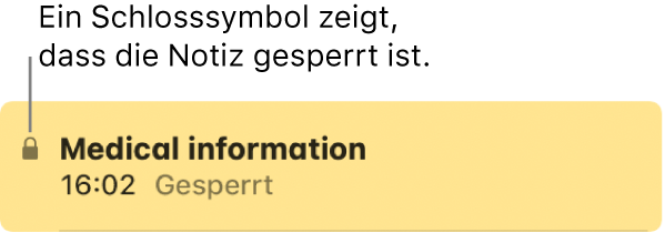 Gesperrte Notiz mit dem Schlosssymbol ganz links.