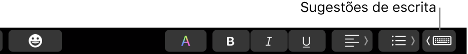 A Touch Bar, com o botão para mostrar sugestões de escrita na extremidade direita.