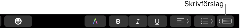 Touch Bar med knappen för att visa skrivförslag längst till höger.