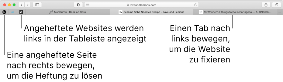 Fixierte Sites in der Safari-Tableiste.