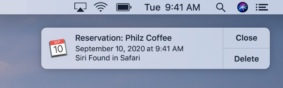 A Siri Suggestion to add an event from Safari to Calendar.