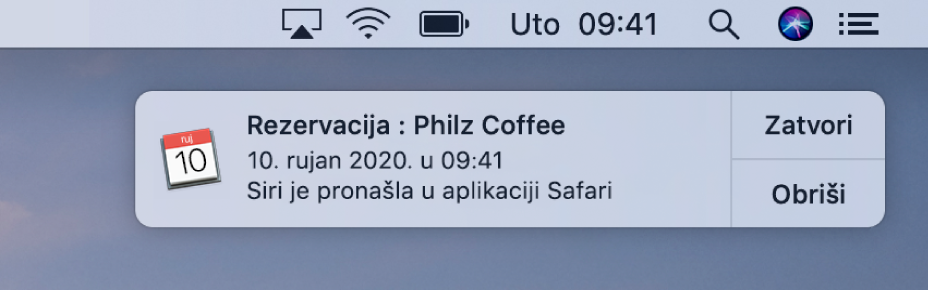 Siri prijedlog za dodavanje događaja iz Safarija u Kalendar.