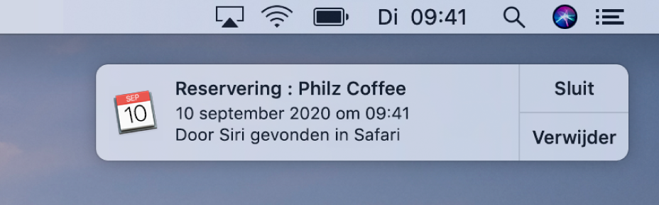 Een suggestie van Siri om een activiteit uit Safari toe te voegen aan de agenda.