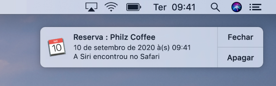 Uma Sugestão da Siri para adicionar um evento do Safari no Calendário.