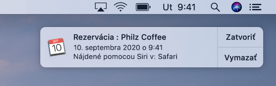 Návrh Siri na pridanie udalosti zo Safari do Kalendára.