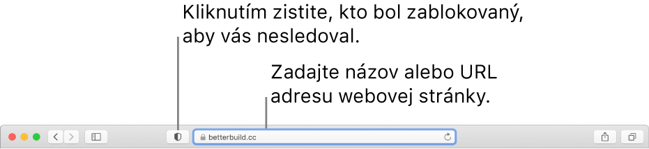 Panel s nástrojmi Safari zobrazujúci tlačidlo Hlásenie o súkromí a webovú stránku v dynamickom vyhľadávacom poli.