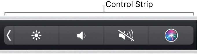 Touch Bar의 오른쪽 끝에 있는 축소된 Control Strip.