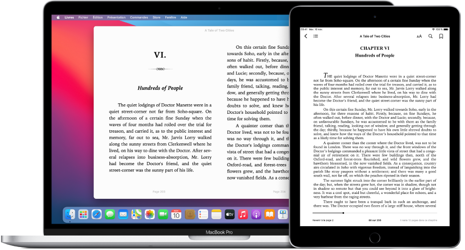 Un livre à la même page dans l’app Livres sur un iPad ou un Mac.