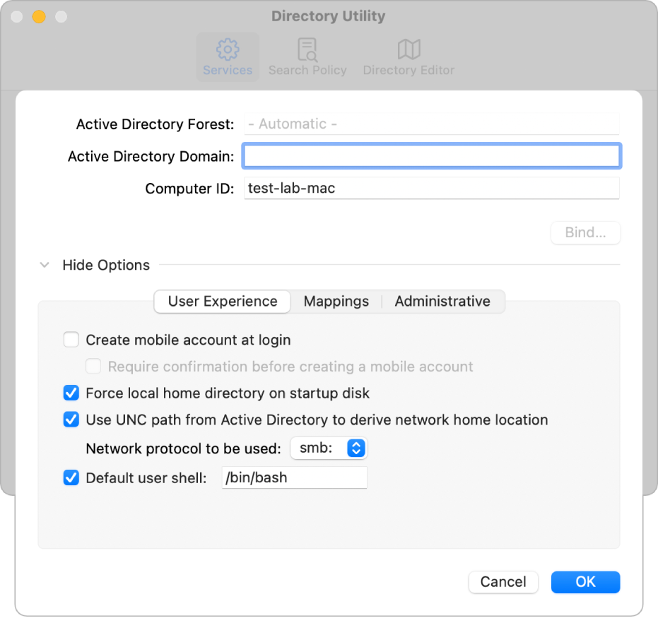 permissions requiered for mac binding to ad