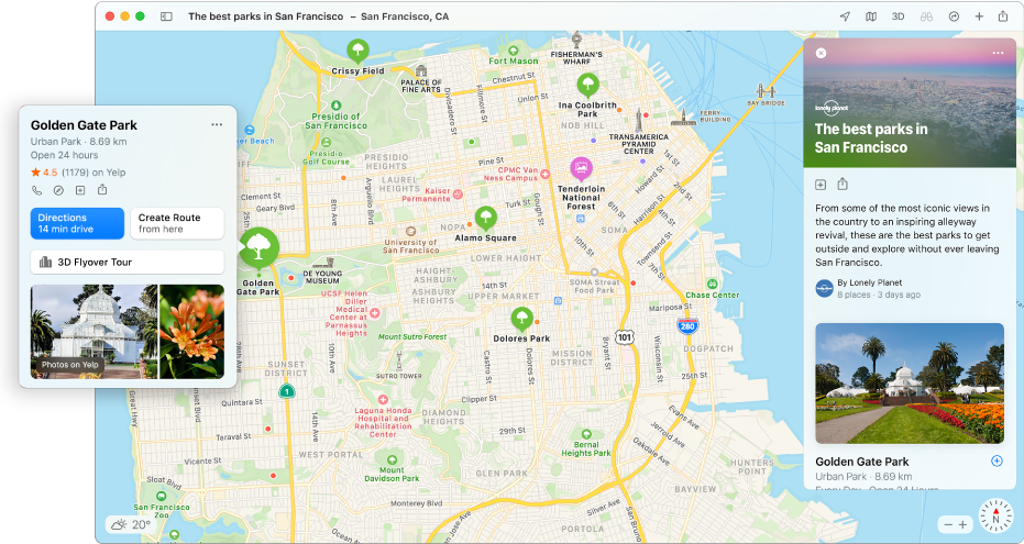 A map of San Francisco showing Guides to popular attractions.