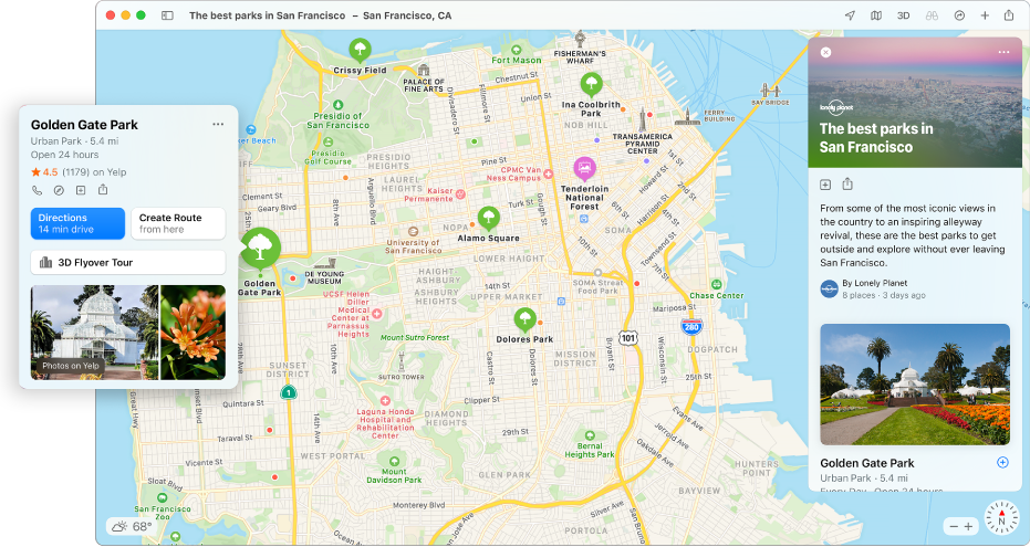 A map of San Francisco showing Guides to popular attractions.
