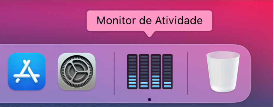 O ícone do Monitor de Atividade no Dock mostrando a atividade do disco.