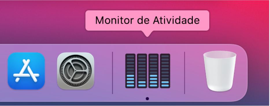 O ícone do Monitor de Atividade na Dock a mostrar a atividade do disco.
