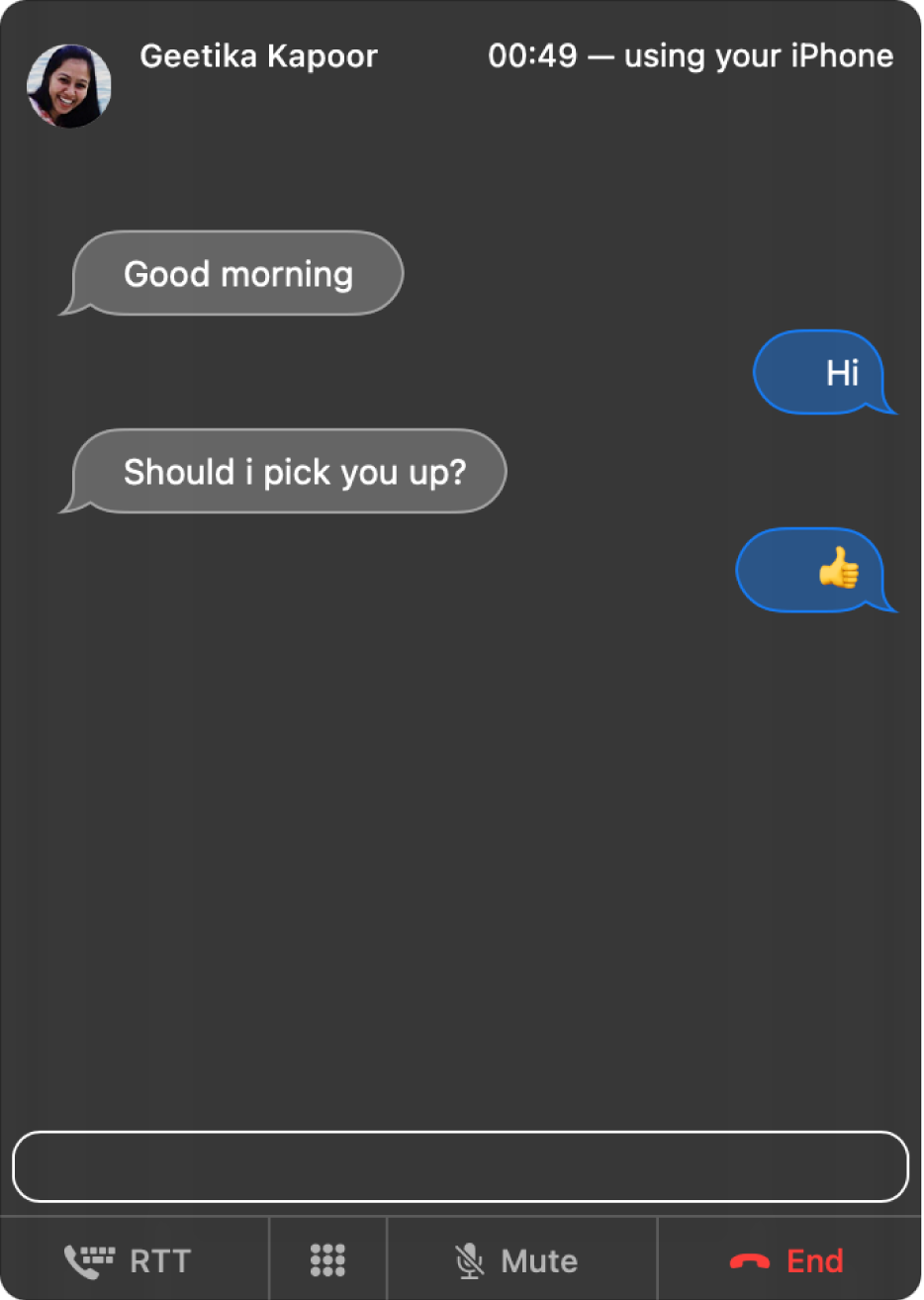 An RTT window with a conversation between two people.