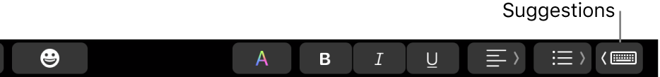 La Touch Bar, avec le bouton pour afficher les suggestions en bas à droite.