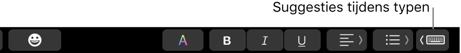 De Touch Bar, met helemaal rechts de knop om suggesties weer te geven tijdens het typen.