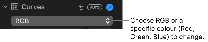 The Curves controls in the Adjust pane showing RGB selected in the pop-up menu.