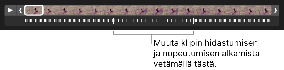 Hidastettu videoklippi, jossa on kahvat, joita vetämällä voit muuttaa, milloin video hidastuu ja nopeutuu.