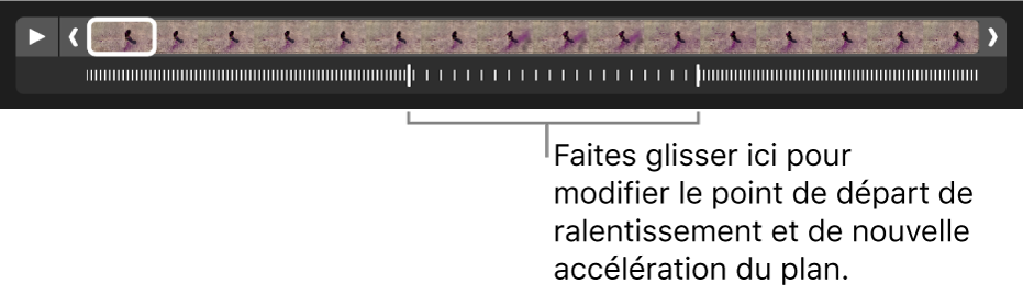 Un clip vidéo au ralenti avec des poignées que vous pouvez faire glisser pour modifier l’endroit où la vidéo ralentit, puis accélère de nouveau.