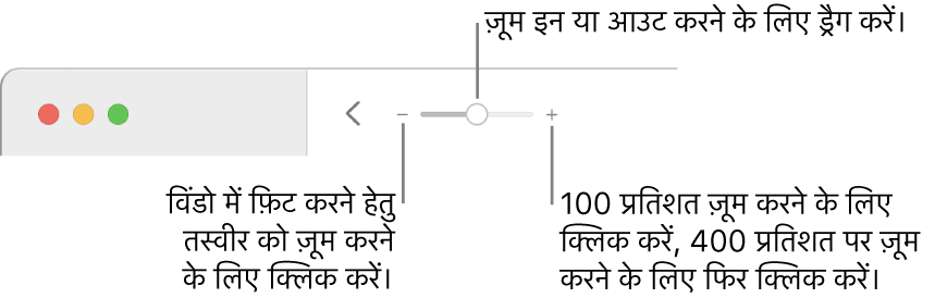 ज़ूम कंट्रोल दिखाता हुआ टूलबार।