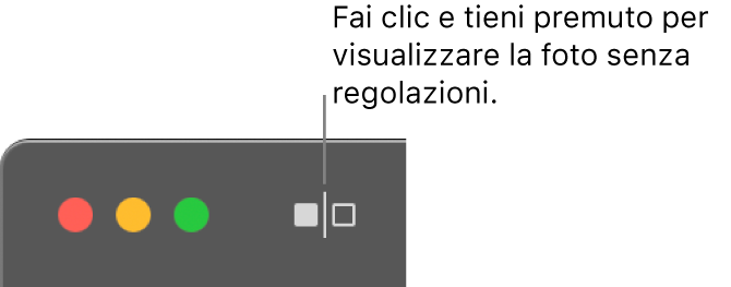 Il pulsante “Mostra foto senza regolazioni”, accanto ai controlli della finestra nell’angolo superiore sinistro della finestra stessa.