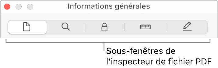 Sous-fenêtres de l’inspecteur de fichiers PDF.