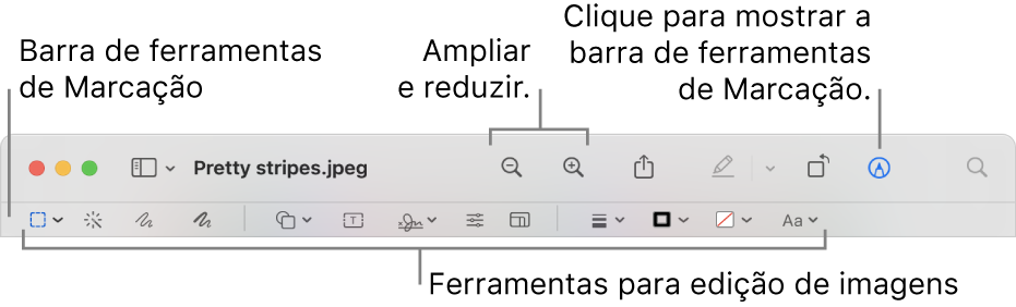 Barra de ferramentas de Marcação para editar imagens.