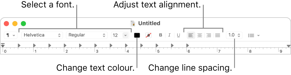 The TextEdit toolbar for a rich text document, showing the font and text alignment and spacing controls.