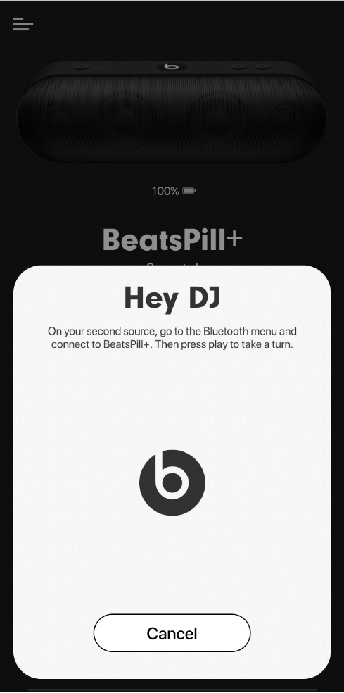 Beats-appen med DJ slået til, der venter på, at en anden enhed får forbindelse