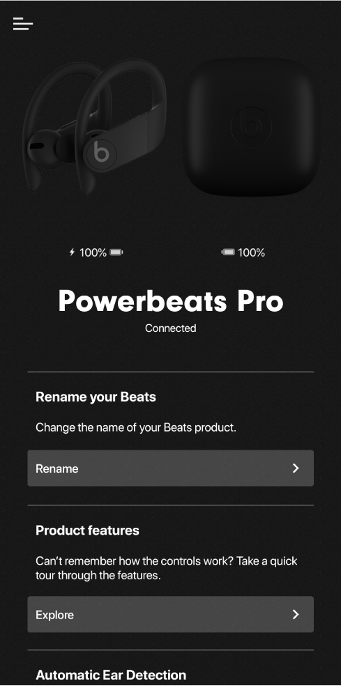 Powerbeats Pro-enhedsskærmen