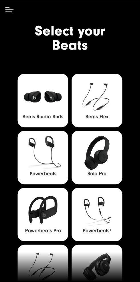 De Beats-app met het scherm 'Kies je Beats'