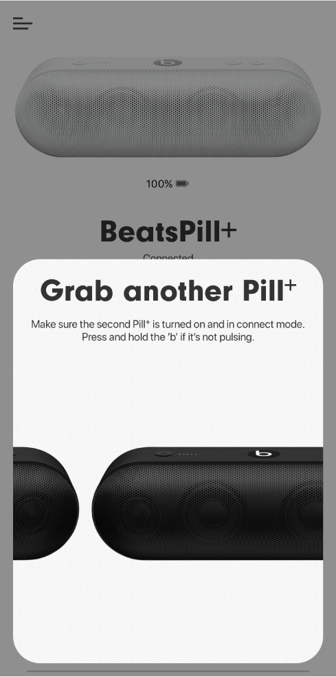 Экран «Подключите другую колонку Pill+»
